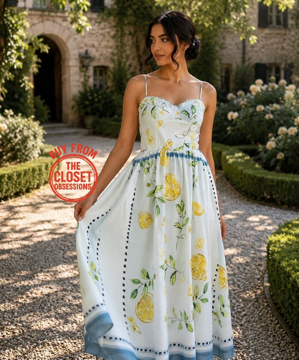 Zara Lemon Print Midi Dress Italian Summer NWT